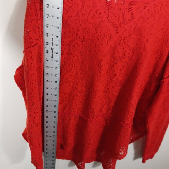 Free People, Red Long Sleeve Top, Open Knit, Oversized, Size MED, Lt. Wt., Soft - Picture 14 of 16